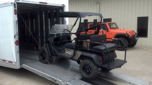 UTV loaded inside a transport trailer